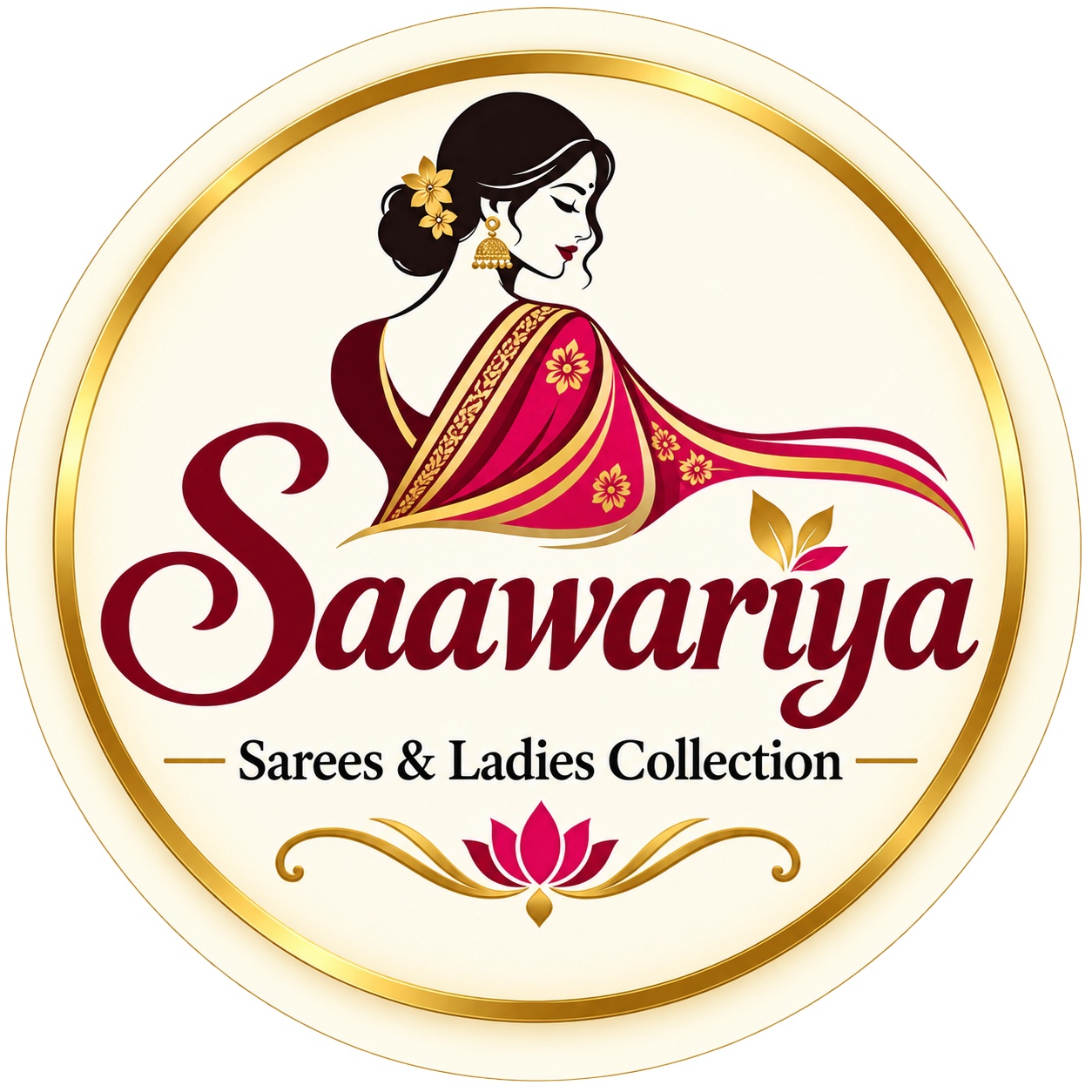 Original Saawariya logo featuring a woman in a saree, the Saawariya wordmark and Sarees & Ladies Collection subtitle